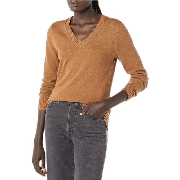 Amazon Women's Long-Sleeve V-Neck Sweater Mustard (60) - Picture 2 of 4